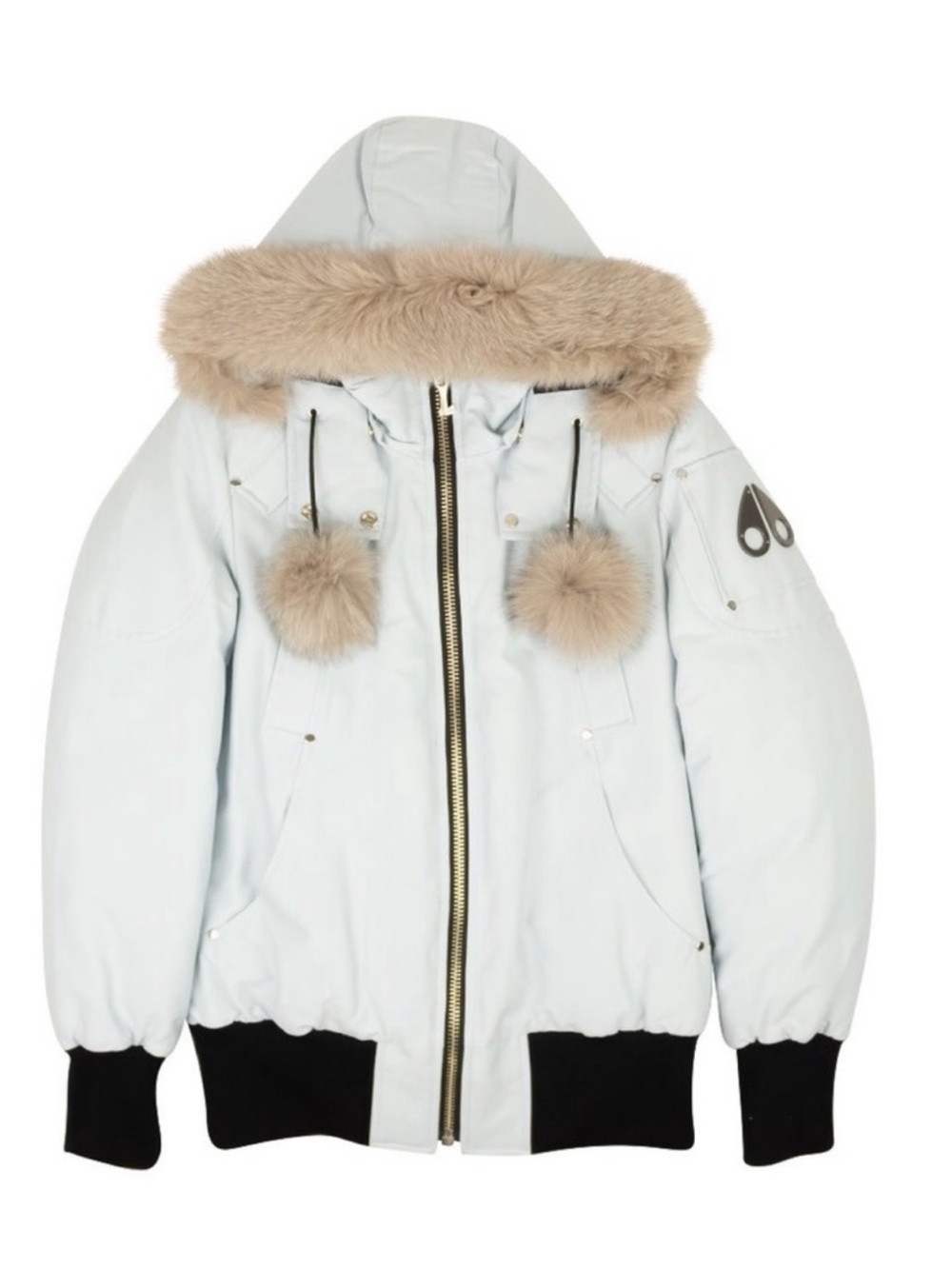 Moose Knuckles Debbie Bomber Jacket in Arctic Ice with Fur Trim